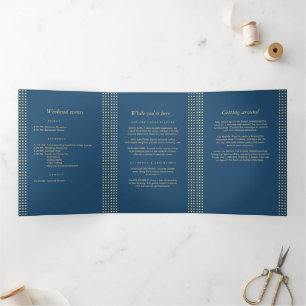 Gold & Blue Polka Dot Personalised wedding Tri-Fold Programme
