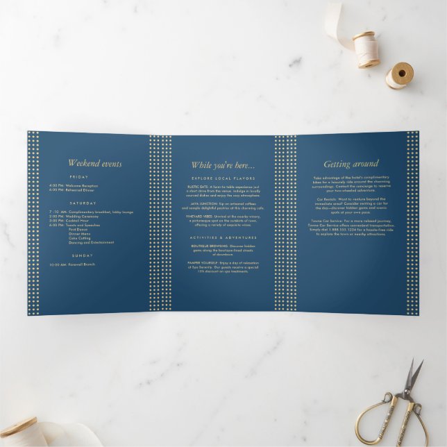 Gold & Blue Polka Dot Personalised wedding Tri-Fold Programme (Inside)
