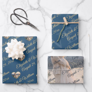 Gold & Blue Polka Dot Personalised wedding Wrapping Paper Sheet