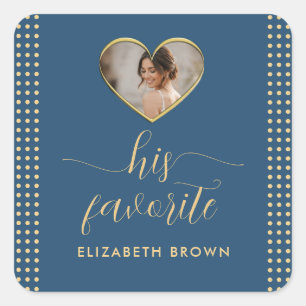 Gold & Blue Polka Dot Personalized wedding Square Sticker