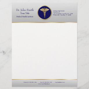 Gold Blue Professional Medical Caduceus Custom Letterhead