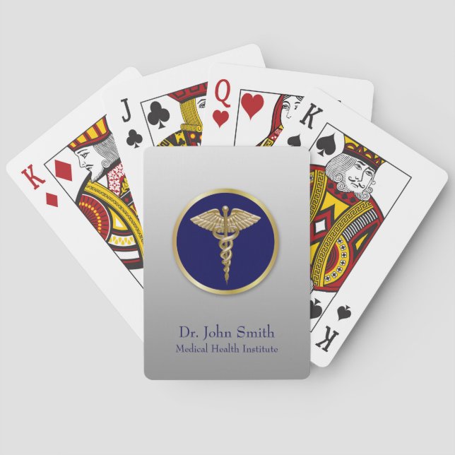 Gold Blue Professional Medical Caduceus Playing Cards (Back)