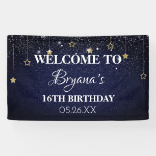 Gold Blue Prom Under Stars Starry Night Birthday Banner