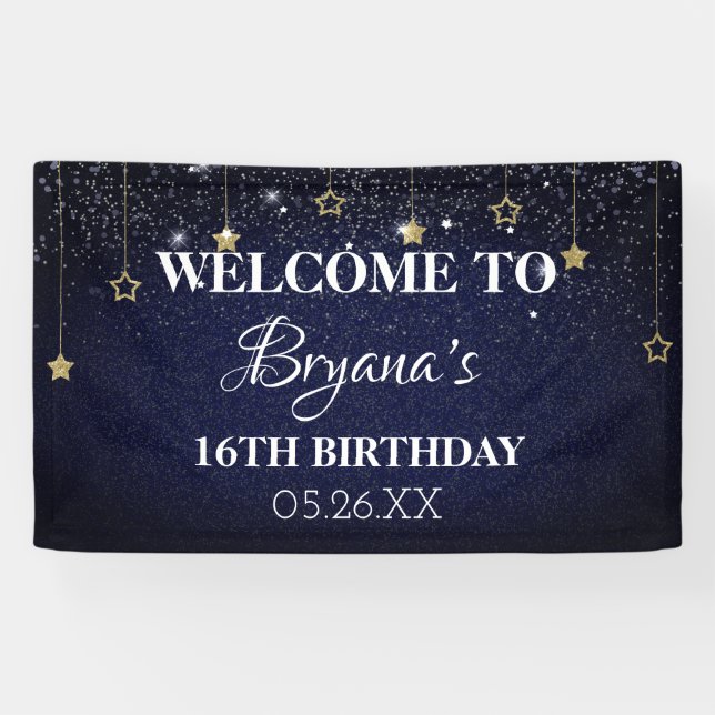 Gold Blue Prom Under Stars Starry Night Birthday  Banner (Horizontal)