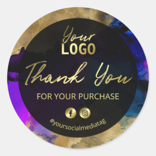Gold Blue Purple Ink Thank You For Your Purchase Classic Round Sticker