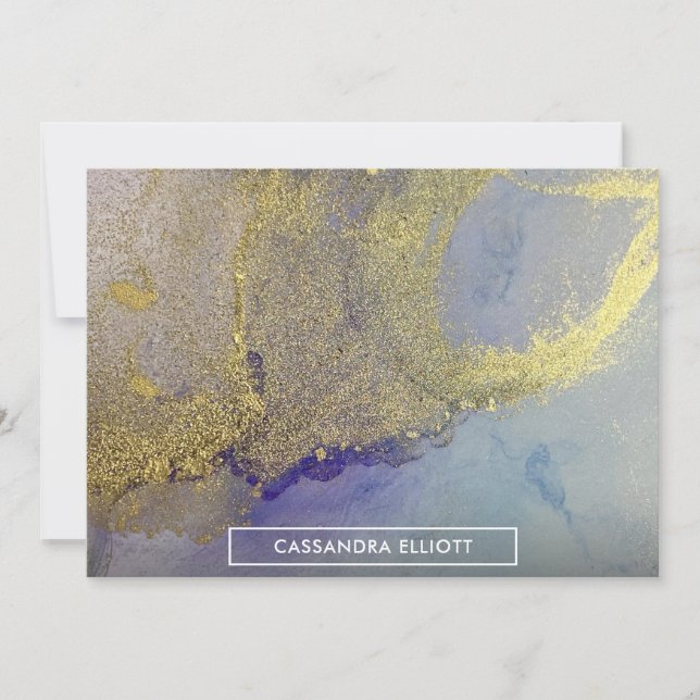 Gold Blue Purple Marble Alcohol Ink Abstract Art Thank You Card (Front)