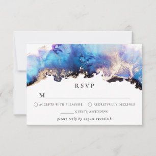 Gold Blue Purple RSVP Card Watercolor Ink