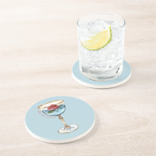 Gold Blue Red Rose Flower Glass Drink Coaster