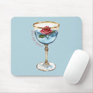 Gold Blue Red Rose Flower Glass Drink Mouse Mat