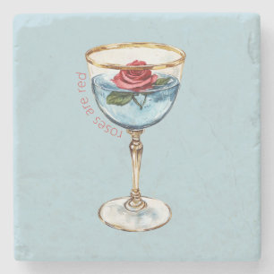 Gold Blue Red Rose Flower Glass Drink Stone Coaster