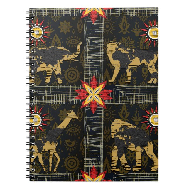 Gold Blue Red Safari World Map African Animals Notebook (Front)