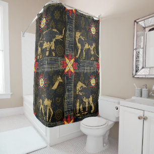 Gold Blue Red Safari World Map African Animals Shower Curtain