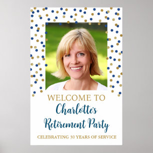 Gold Blue Retirement Party Custom 20x30 Photo Poster