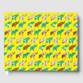 Gold & Blue Retro Elephants Guest Book