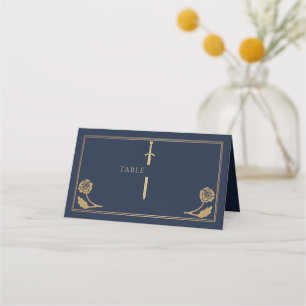 Gold Blue Royal Mediaeval Sword Wedding Place Card