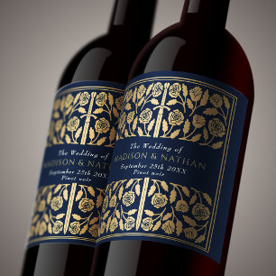 Gold Blue Royal Mediaeval Sword Wedding Wine Label