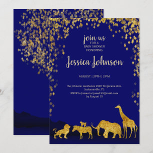 Gold & Blue Safari Baby Shower Invitation