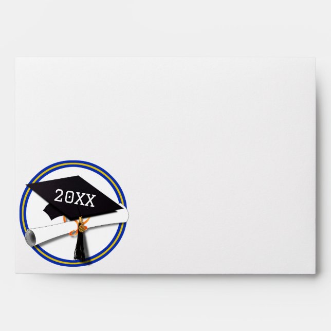 Gold - Blue School Colours Grad Cap Graduation Envelope (Front)