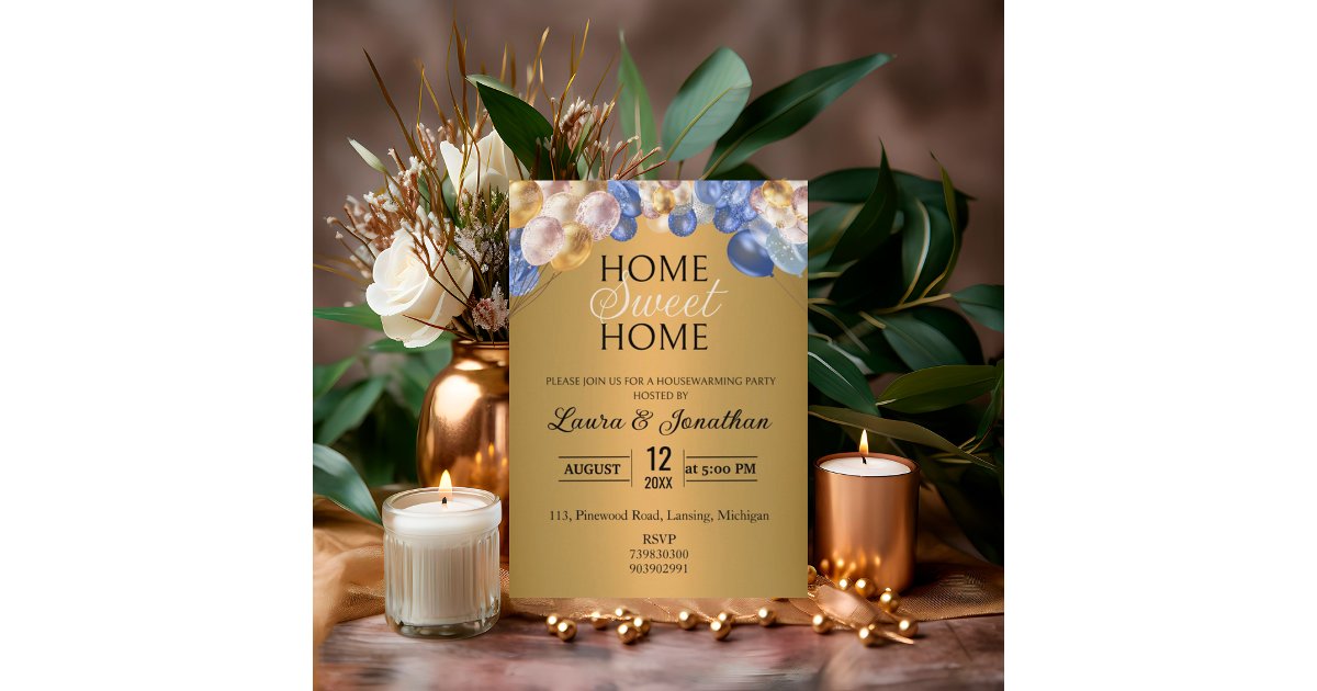 Gold Blue Silver Glitter Housewarming Party Invitation | Zazzle