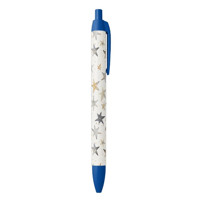 Gold Blue Silver Stars Black Ink Pen (Bottom (Vertical))