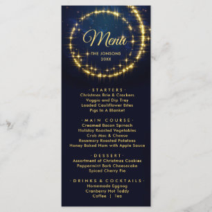 Gold Blue Sparkle Christmas Holiday Dinner Menu