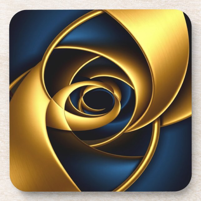 gold blue spiral abstract vortex pattern luxury ge coaster (Front)