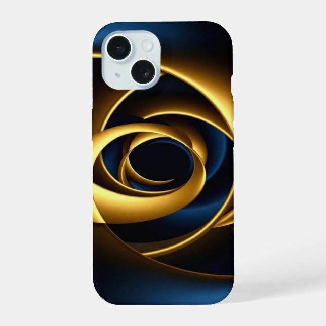 gold blue spiral abstract vortex pattern luxury ge iPhone 15 case (Back)