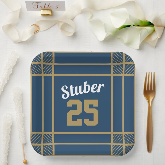 Gold & Blue Sports Theme Paper Plate (Wedding)