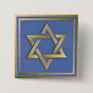 Gold Blue Star of David Art Panel  15 Cm Square Badge