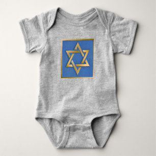 Gold Blue Star of David Art Panel Baby Bodysuit