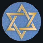Gold Blue Star of David Art Panel   Classic Round Sticker<br><div class="desc">You are viewing The Lee Hiller Photography Art and Designs Collection of Home and Office Decor,  Apparel,  Gifts and Collectibles. The Designs include Lee Hiller Photography and Mixed Media Digital Art Collection. You can view her Nature photography at http://HikeOurPlanet.com/ and follow her hiking blog within Hot Springs National Park.</div>