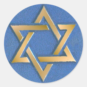 Gold Blue Star of David Art Panel   Classic Round Sticker