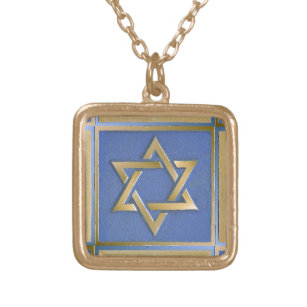 Gold Blue Star of David Art Panel Gold Plated Neck Gold Plated Necklace