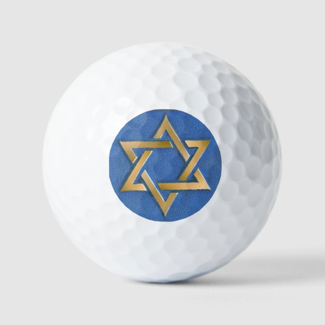 Gold Blue Star of David Art Panel   Golf Balls (Front)
