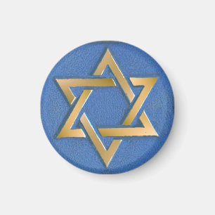 Gold Blue Star of David Art Panel   Magnet