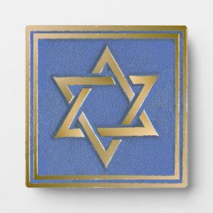 Gold Blue Star of David Art Panel Plaque