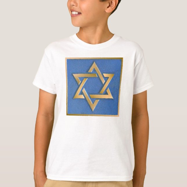 Gold Blue Star of David Art Panel T-Shirt (Front)