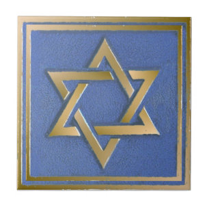 Gold Blue Star of David Art Panel Tile