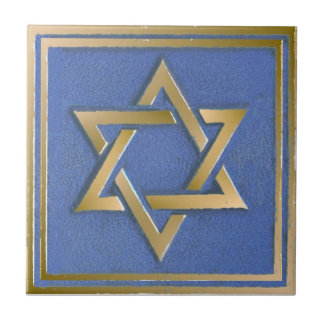 Gold Blue Star of David Art Panel Tile