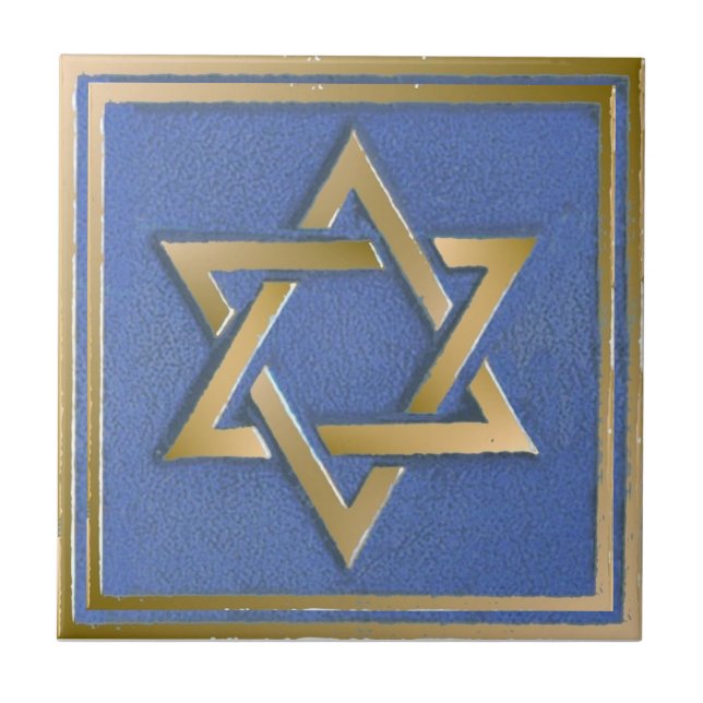 Gold Blue Star of David Art Panel Tile (Front)