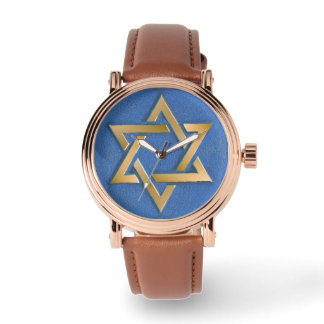 Gold Blue Star of David Art Panel  Watch