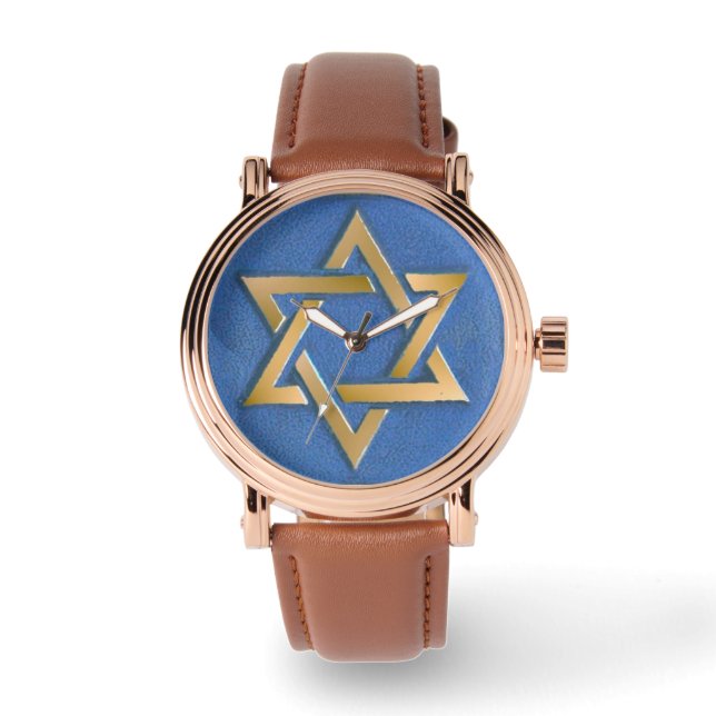 Gold Blue Star of David Art Panel  Watch (Front)