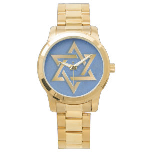 Gold Blue Star of David Art Panel Watch