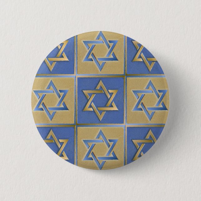 Gold Blue Star of David Art Panels 6 Cm Round Badge (Front)