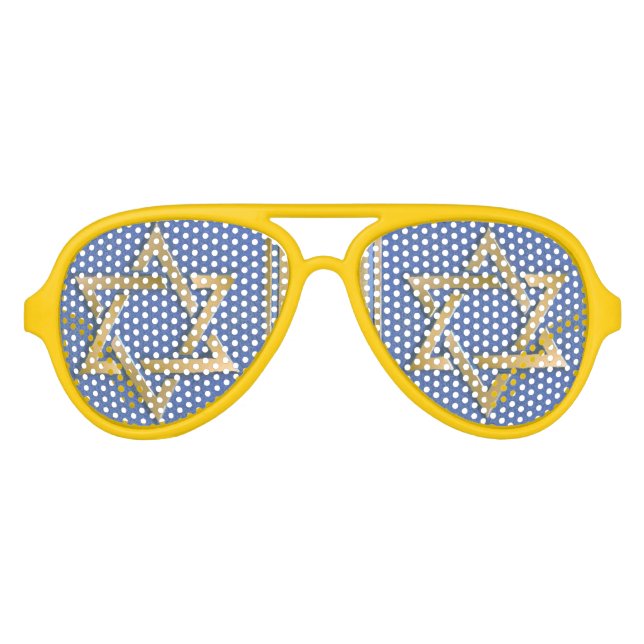 Gold Blue Star of David Art Panels Aviator Sunglasses (Front)