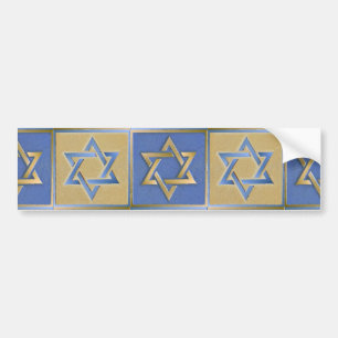 Gold Blue Star of David Art Panels Bumper Sticker