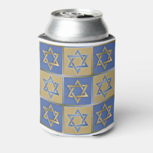 Gold Blue Star of David Art Panels Can Cooler