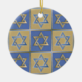 Gold Blue Star of David Art Panels Ceramic Tree Decoration