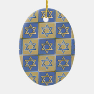 Gold Blue Star of David Art Panels Ceramic Tree Decoration