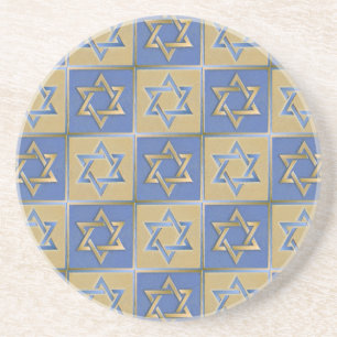 Gold Blue Star of David Art Panels Coaster